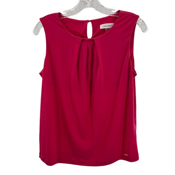 Calvin Klein Dark Pink Sleeveless Pleated Neck Sleeveless Dressy Top Blouse PL - Picture 1 of 9